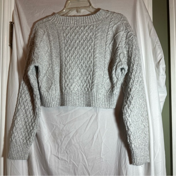 Sincerely Jules Wool Sweater Cropped Chunky Gray Cable Knit - Picture 5 of 5